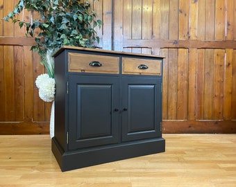 Vintage Pine Painted Black Sideboard \ Rustic Farmhouse Dresser Base \ Drinks Cabinet