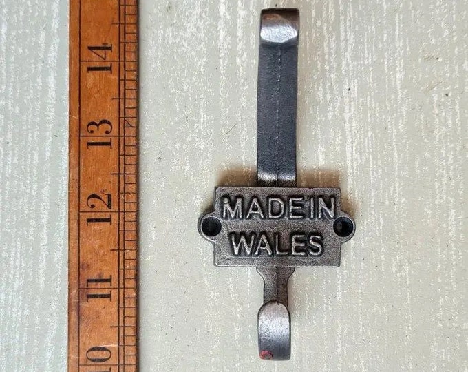 MADE IN WALES \ Cast Iron Double Coat Hook \ Antique Style Rustic Industrial Hooks \ Pack of 1 or 5