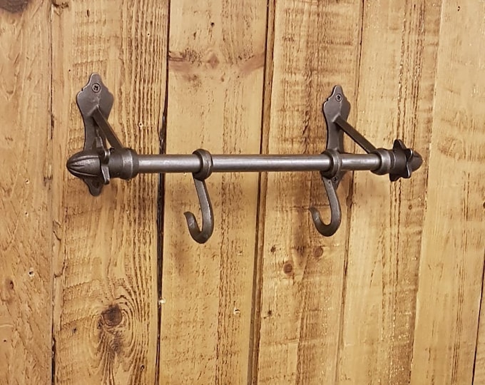 RUSTIC UTENSIL RACK \ Distressed Kitchen Pot Pan Rack Hook Rail \ Antique Style Rustic Industrial Hooks \