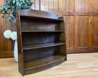 Vintage Mid Century Oak Waterfall Bookcase \ Graduating Book Shelves \ Hallway Storage \