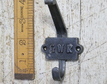 GWR \ Cast Iron Double Coat Hook \ Antique Style Rustic Industrial Hooks \ Pack of 1 or 5 \ Great Western Railway
