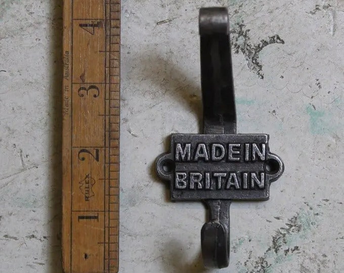 MADE IN BRITAIN \ Cast Iron Double Coat Hook \ Antique Style Rustic Industrial Hooks \ Pack of 1 or 5