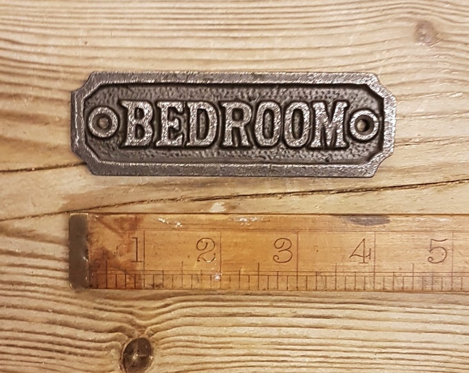 BEDROOM, Cast Iron Room Door Plaque, Wall Sign, Rustic, Vintage, Industrial