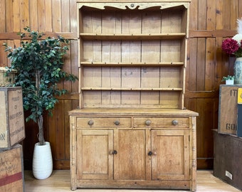 Rustic Antique Victorian Pine Dresser Sideboard \ 19th Century \ Rustic Kitchen Pantry Dresser \ Storage \