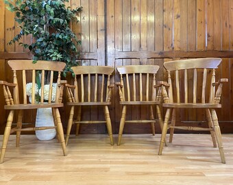 Set of 4 Ash and Beech Farmhouse Carver Dining Chairs \Rustic Kitchen Chairs