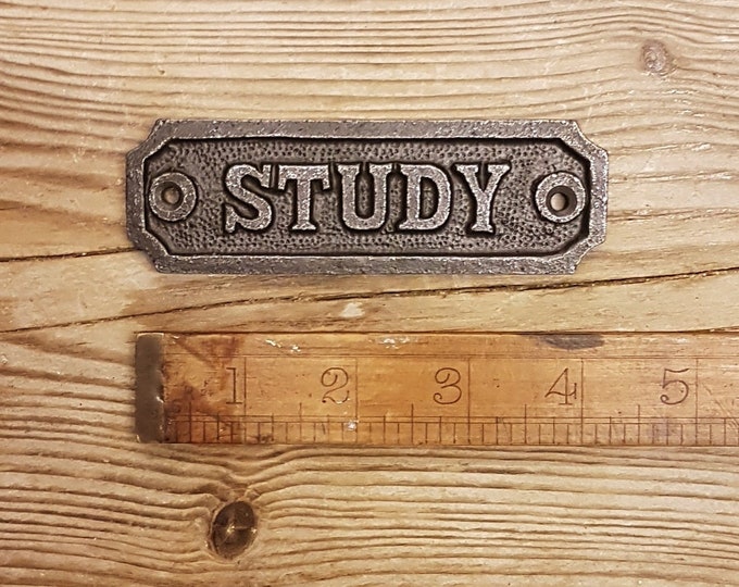 STUDY Cast Iron Room Door Plaque Sign Rustic Vintage Style Home OFFICE