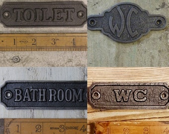 BATHROOM \ TOILET PLAQUE \ Cast Iron Room Door Plaque, Sign, Rustic, Vintage Style, Industrial, bathroom, toilet