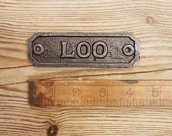 LOO Cast Iron Room Door Plaque, Sign, Rustic, Vintage Style, Industrial bathroom toilet