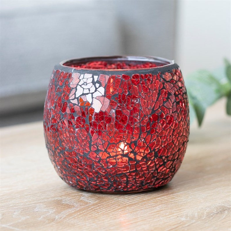 CANDLE HOLDER Large Red Mosaic Glass For Tea Etsy