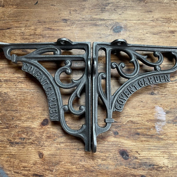 PAIR 5 x 5" COVENT GARDEN Cast Iron Shelf Brackets \ Vintage & Antique Style Shelving Supports