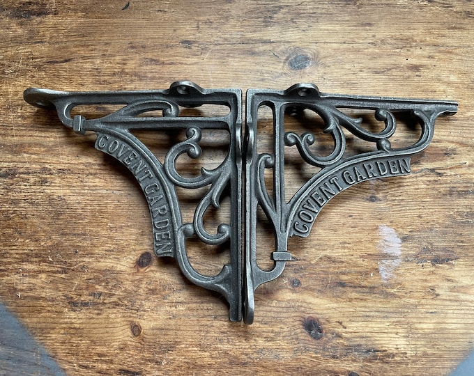 PAIR 5 x 5" COVENT GARDEN Cast Iron Shelf Brackets \ Vintage & Antique Style Shelving Supports