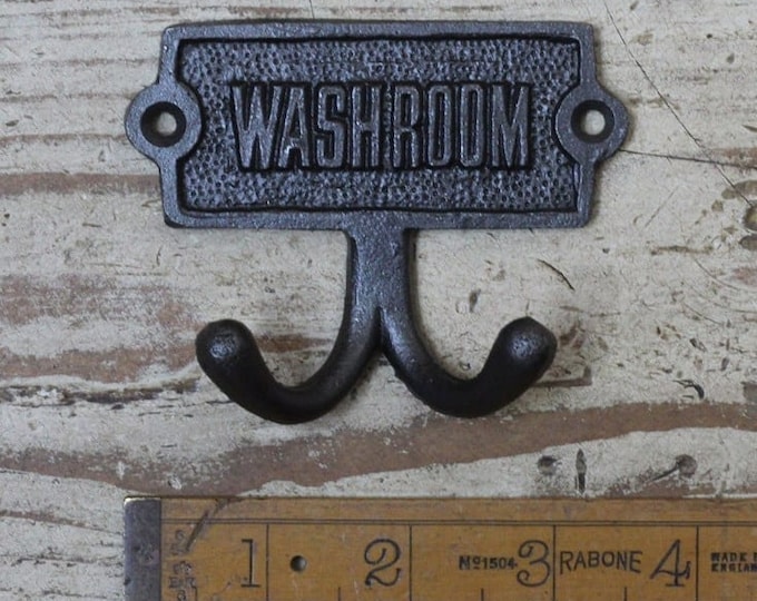 WASHROOM \ Bathroom Cast Iron Double Coat Hook \ Antique Style Rustic Industrial Hooks \ Toilet \ Pack of 1 or 3