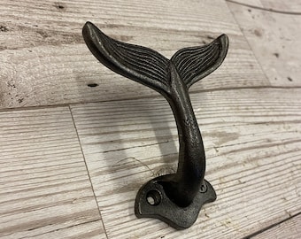 WHALE FIN \ Cast Iron Double Coat Hook \ Antique Style Rustic Industrial Hooks \ Pack of 1 or 5