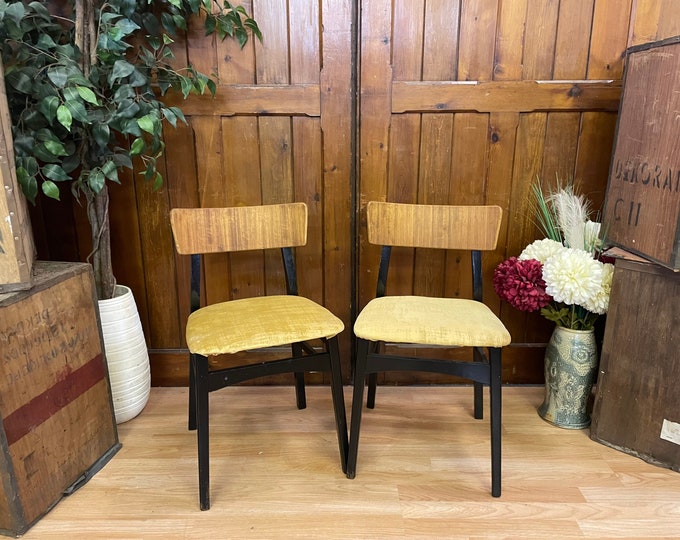 Vintage Pair Painted Black Mid Century Dining Chairs \ Retro Teak Kitchen Chairs