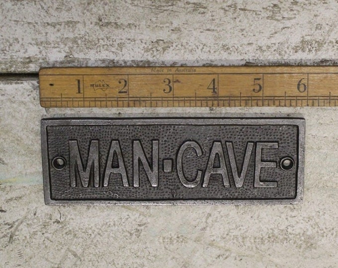 MAN CAVE Cast Iron Room Door Plaque, Wall Sign, Vintage, Rustic, Industrial, Retro