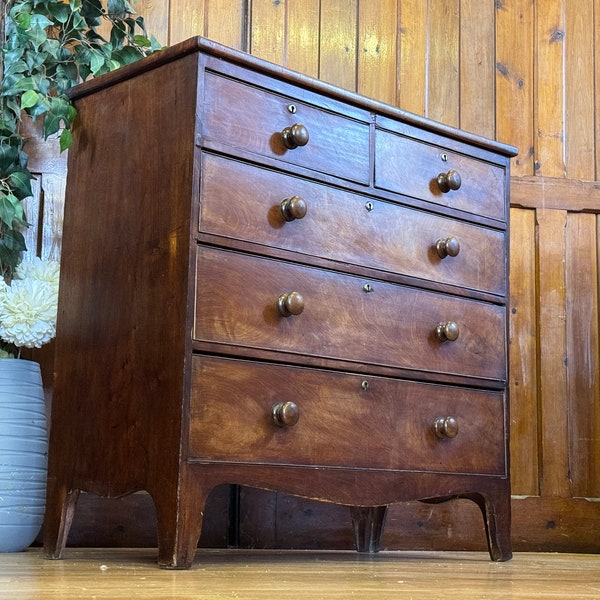 Very Rustic Victorian Chest Of Drawers \ Antique Mahogany Drawers \ As Found