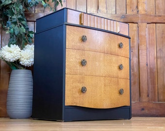 Mid Century Oak Chest Of Drawers \ Vintage Black Drawers \ Bedroom Draws