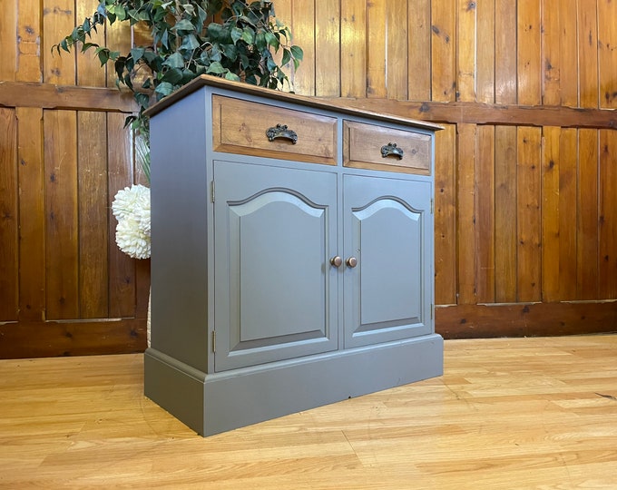 Vintage Pine Painted Grey Sideboard \ Rustic Farmhouse Dresser Base \ Drinks Cabinet