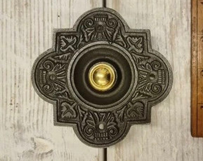 QUATREFOIL \ Antique Style Cast Iron Door Bell Press \ Rustic Industrial Door Furniture