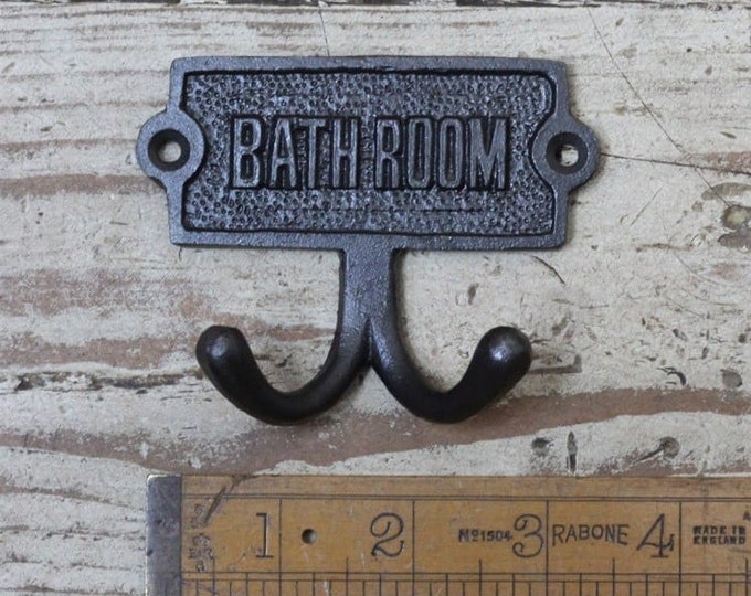 BATHROOM \ Cast Iron Double Coat Hook \ Antique Style Rustic Industrial Hooks \ Pack of 1 or 3