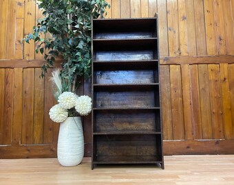 Arts and Crafts 1920’s Slimline Pine Bookcase \ Book Shelves \ Hallway Storage Shelving Unit \