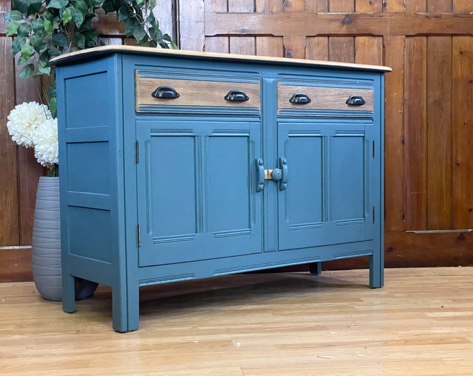 Vintage Ercol Sideboard Painted Blue \ Rustic Elm Farmhouse Dresser Base \ Drinks Cabinet