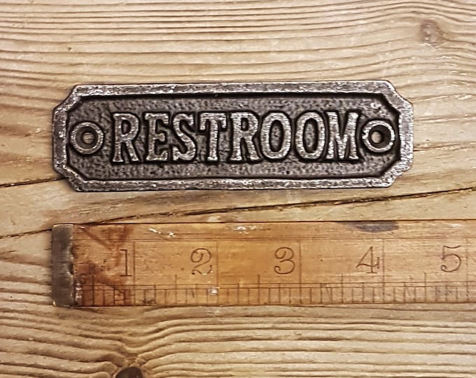 RESTROOM Cast Iron Room Door Plaque, Wall Sign, Rustic, Vintage Style, Industrial, Bathroom, Toilet