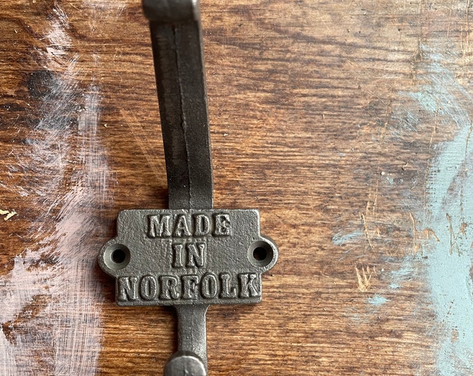 MADE IN NORFOLK \ Cast Iron Double Coat Hook \ Antique Style Rustic Industrial Hooks \ Pack of 1 or 5 \