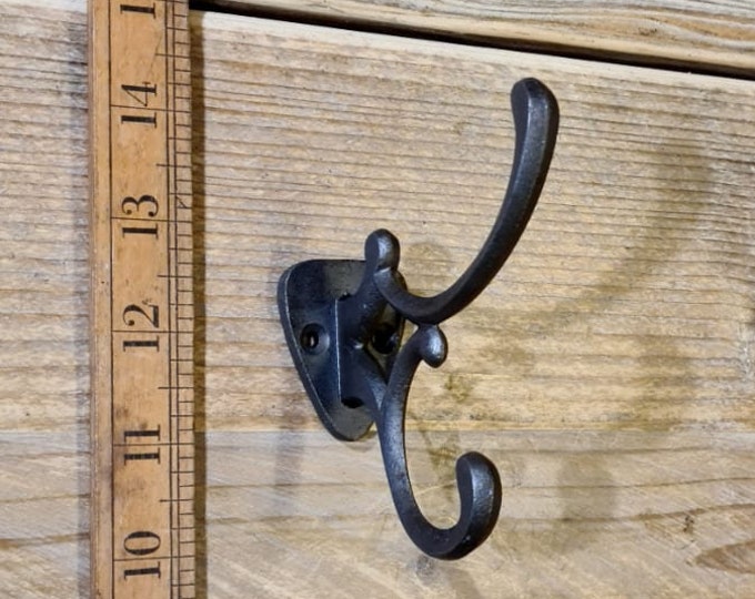 ADDISON \ Cast Iron Double Coat Hook \ Antique Style Rustic Industrial Hooks \ Pack of 1 or 5