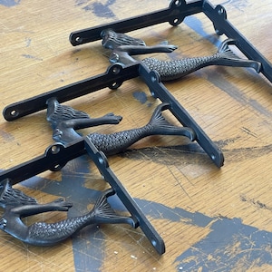 PAIR MERMAID \ Cast Iron Shelf Brackets \ 3 Sizes \ Vintage & Antique Style Shelving Supports \