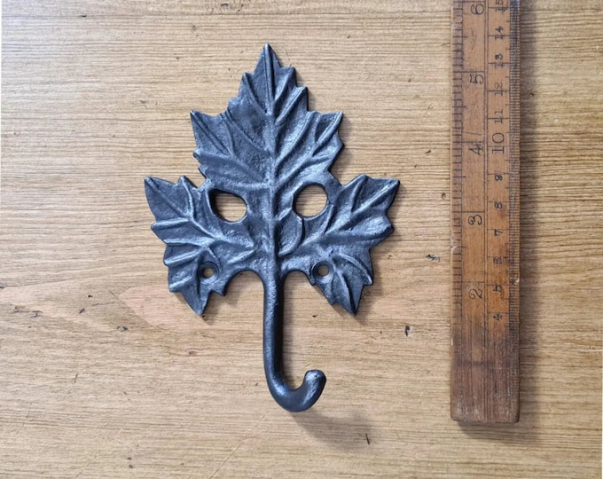 MAPLE LEAF \ Cast Iron Coat Hook \ Antique Style Rustic Industrial Hooks \ Pack of 1 or 5