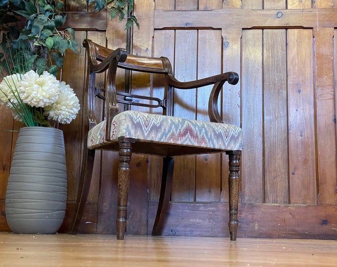 Antique Georgian Armchair \ Mahogany Desk Statement Chair \ Fireside Reading Chair