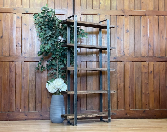 VOLSTAGG \ Rustic 5 Tier Tall Shelving Unit \ Reclaimed Wood Ladder Bookcase