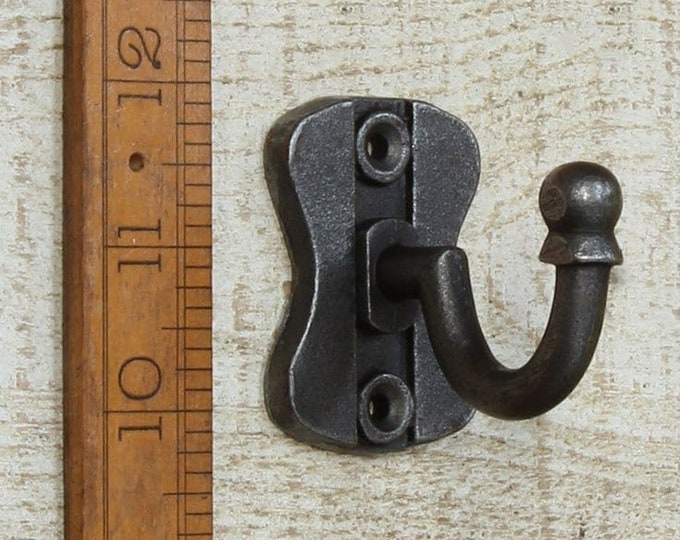ELSTON \ Cast Iron Double Coat Hook \ Antique Style Rustic Industrial Hooks \ Pack of 1 or 5
