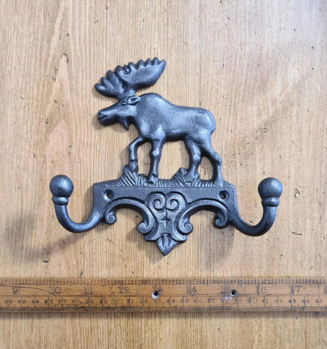 RUSTIC MOOSE HOOK Cast Iron Double Hook Antique Style Rustic Industrial ...