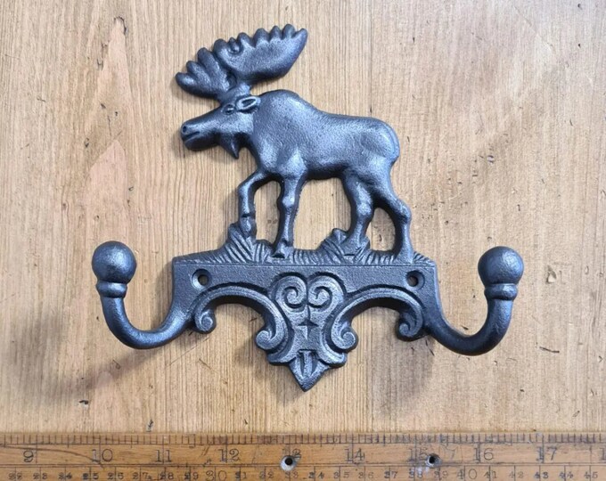 RUSTIC MOOSE HOOK \ Cast Iron Double Hook \ Antique Style Rustic Industrial Hooks \