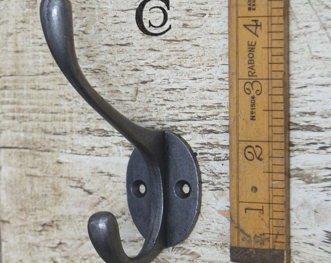 VICTORIAN IRON \ Cast Iron Double Coat Hook \ Antique Style Rustic Industrial Hooks \ Pack of 1 or 5
