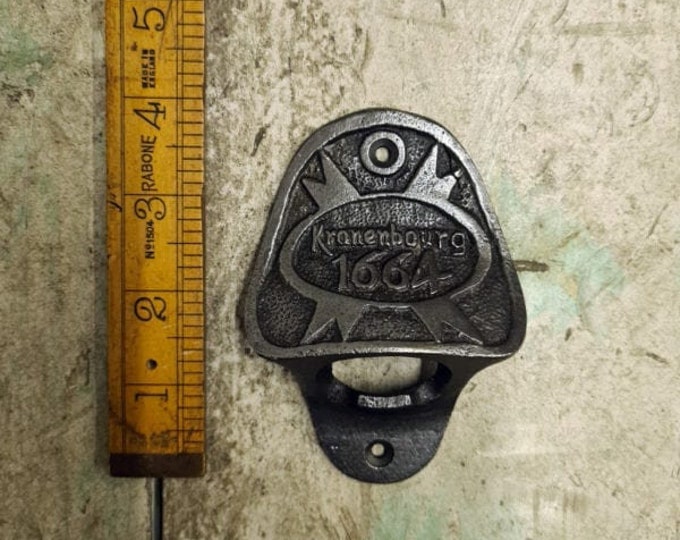 KRONENBOURG 1664 \ Cast Iron Wall Mounted Bottle Opener \ Vintage Style Home Bar