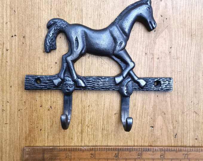 RUSTIC HORSE HOOK \ Cast Iron Double Hook \ Antique Style Rustic Industrial Hooks \