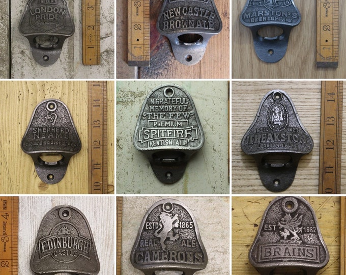 BEER & ALE \\ Cast Iron Wall Mounted Bottle Opener \ Vintage Style Home Garden Bar