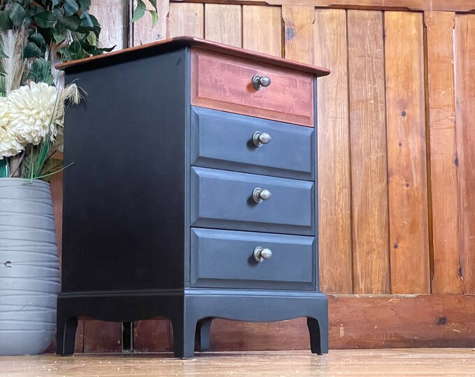 Small Vintage Stag Minstrel Chest of Drawers \ Painted Black Bedside Table \ Lamp Table