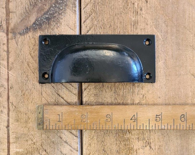 RUSTIC BLACK SQUARE \ Antique Style Square Cast Iron Cup Handle 120mm \ Rustic Industrial Door Drawer Knob \ Pack of 1 or 10