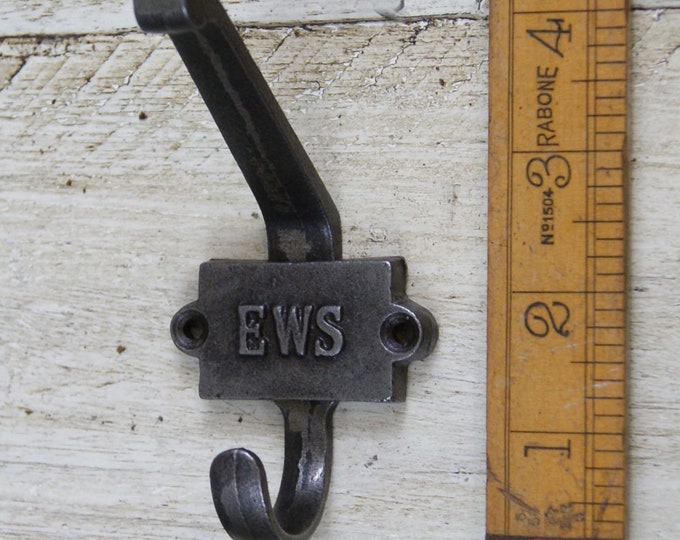 EWS \ Cast Iron Double Coat Hook \ Antique Style Rustic Industrial Hooks \ Pack of 1 or 5 \ English, Welsh & Scottish Railway