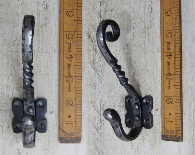 VICTORIAN TWISTED \ Cast Iron Double Coat Hook \ Antique Style Rustic Industrial Hooks \ Pack of 1 or 5 \