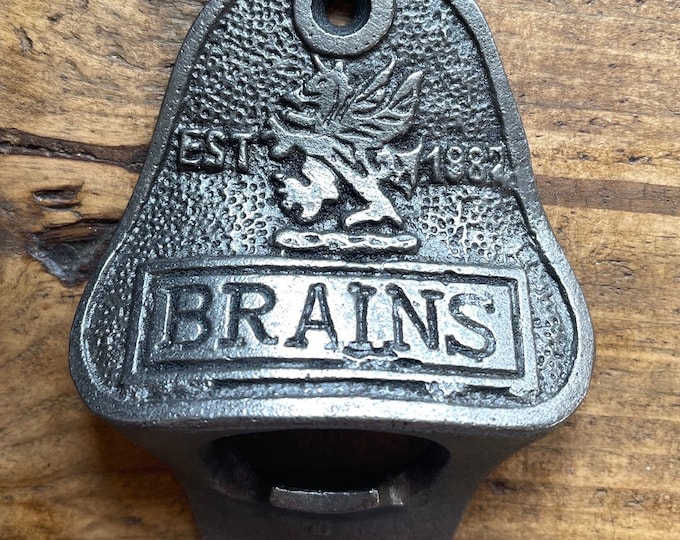 BRAINS BREWERY \ Cast Iron Wall Mounted Bottle Opener \ Vintage Style Home Bar