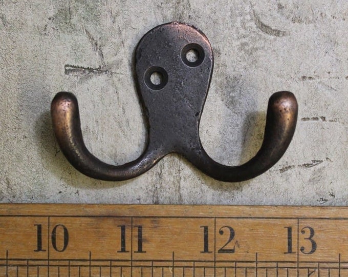 PETITE DOUBLE COPPER \ Cast Iron Robe Key Hook \ Antique Style Rustic Industrial Coat Hooks \ Pack of 1 or 5