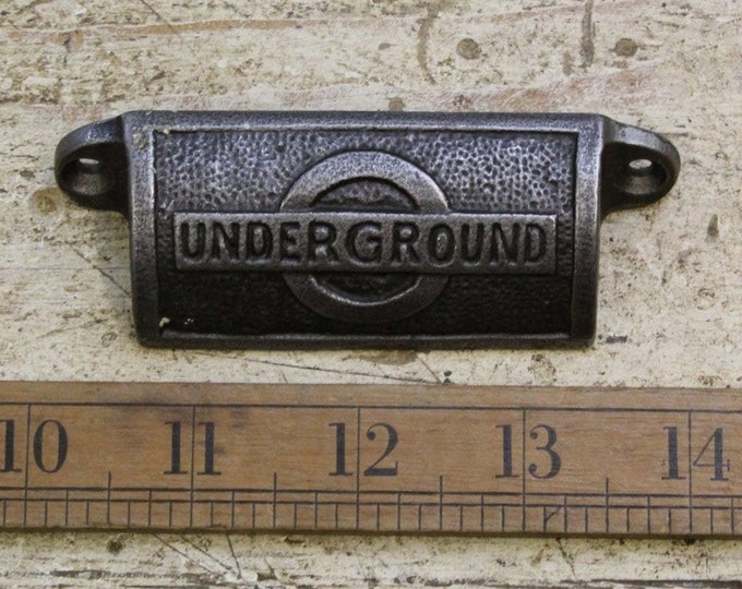 LONDON UNDERGROUND \ Antique Style Square Cast Iron Cup Handle 98mm \ Rustic Industrial Door Drawer Knob \ Pack of 1 or 10