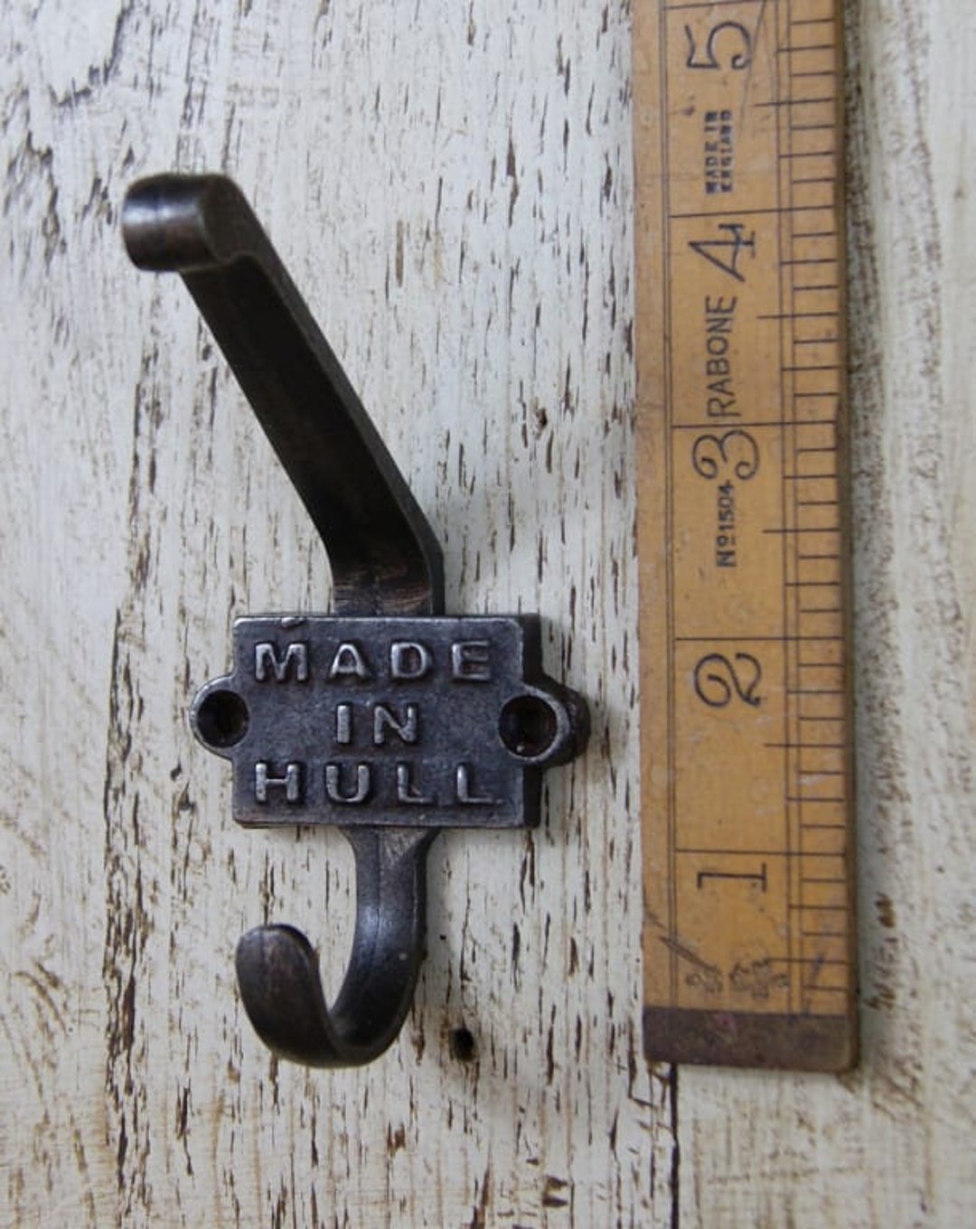 MADE IN HULL Cast Iron Double Coat Hook Antique Style Rustic Industrial