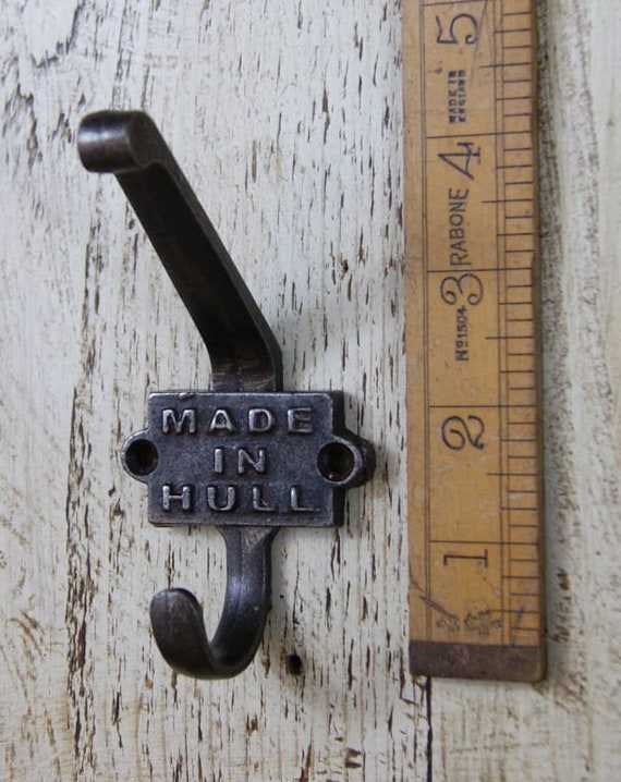 MADE IN HULL \ Cast Iron Double Coat Hook \ Antique Style Rustic Industrial  Hooks \ Pack of 1 or 5