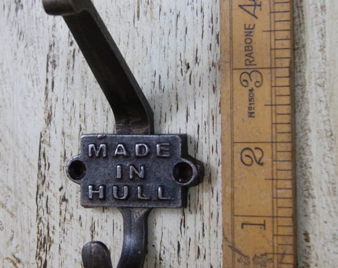 MADE IN HULL \ Cast Iron Double Coat Hook \ Antique Style Rustic Industrial Hooks \ Pack of 1 or 5